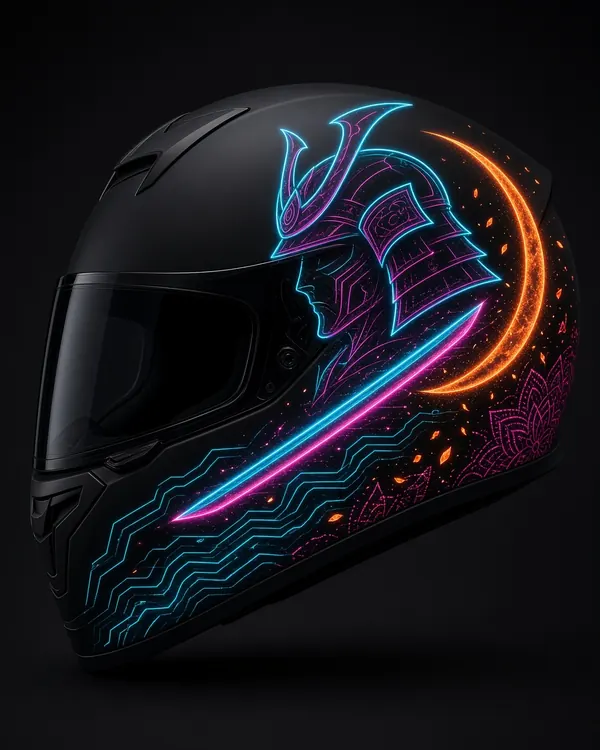 Ronin Neon: samurai helmet wrap design